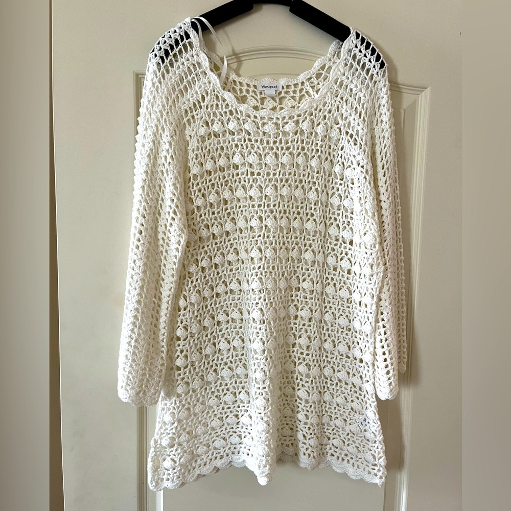 Westport Rich White Knit Peek a Boo Swrater Women’s size XL